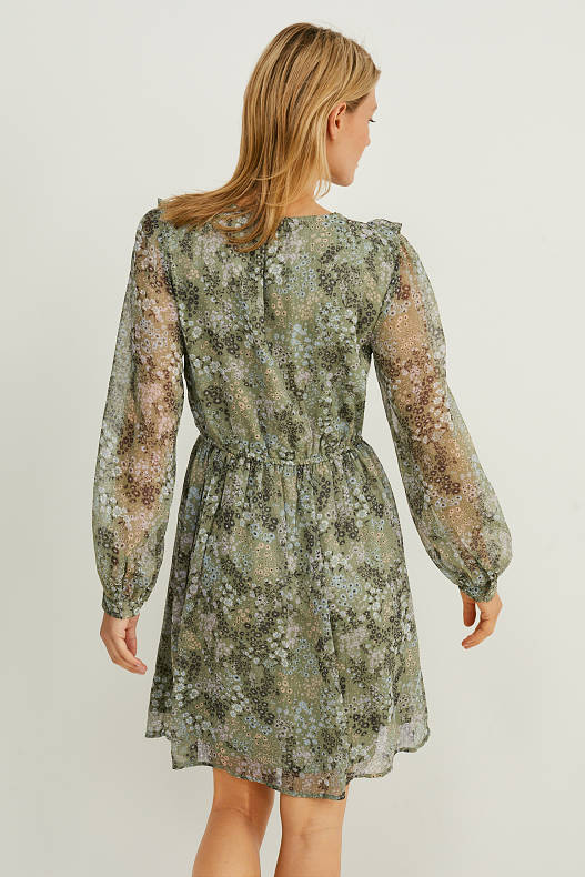 Damen - Fit & Flare Kleid - recycelt - geblümt - khaki