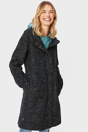 damen mantel mit gürtel und kapuze