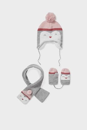 Ensemble - bonnet pour bébé, écharpe pour bébé et moufles pour bébé - 3 pièces