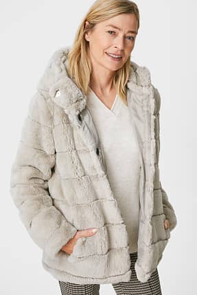 abrigo gris capucha pelo