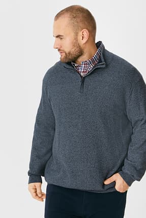 Sweter i koszula flanelowa - regular fit - przypinany kołnierzyk