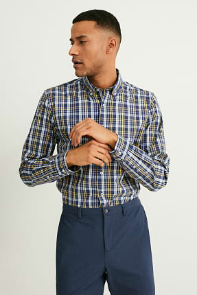 Business-overhemd - slim fit - button down - gerecycled - geruit