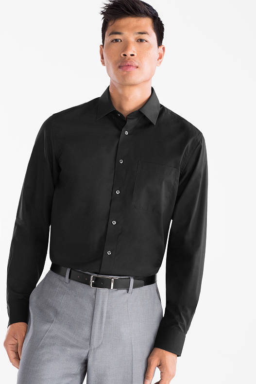 Herren - Businesshemd - Regular Fit - Kent - extra lange Ärmel - schwarz