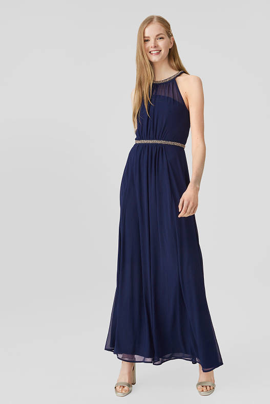 Damen - Fit & Flare Kleid - festlich - dunkelblau