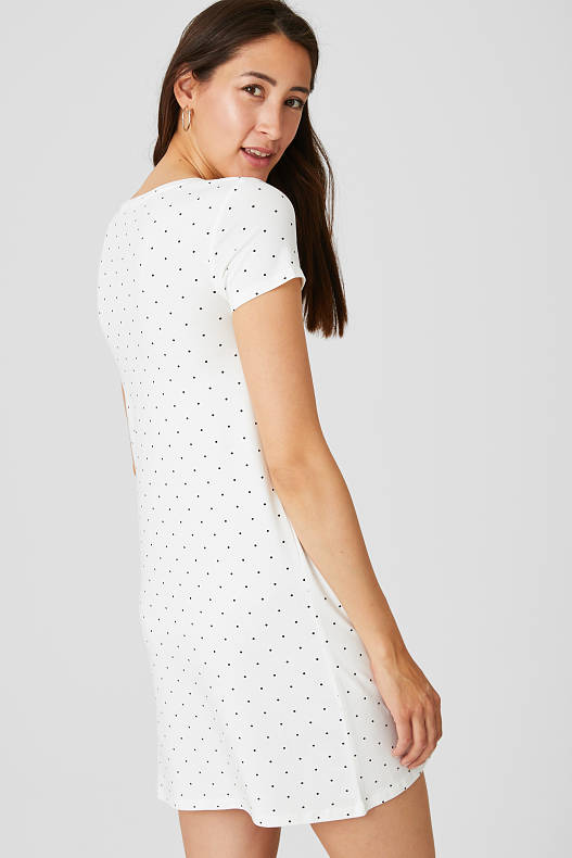 Trend - Sukienka z linii Basic - bawełna bio - w kropki - biały / czarny
