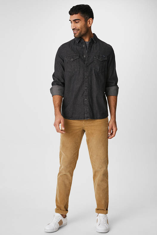 Uomo - Camicia di jeans - Regular Fit - collo all'italiana - nero