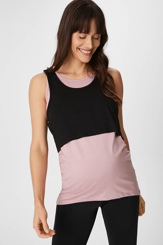 Donna - Top per allattamento - da materiali riciclati - effetto 2 in 1 - nero / rosa