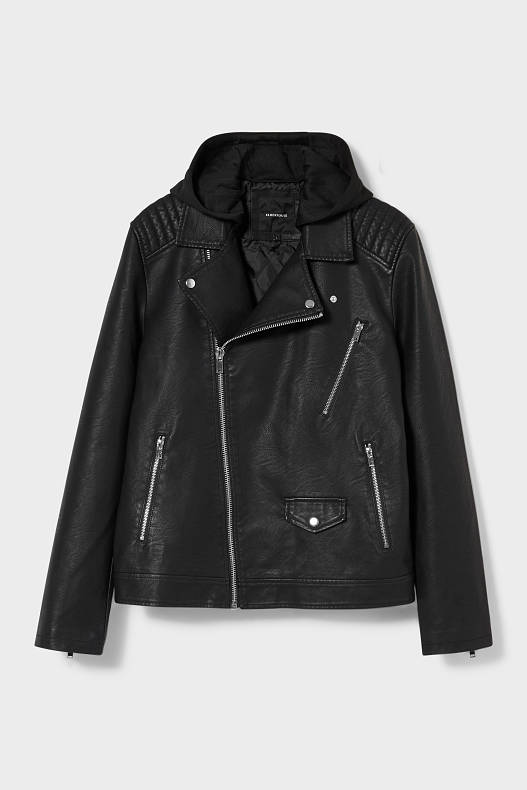 Men - CLOCKHOUSE - biker Jacket - faux leather - 2-in-1 Look - black