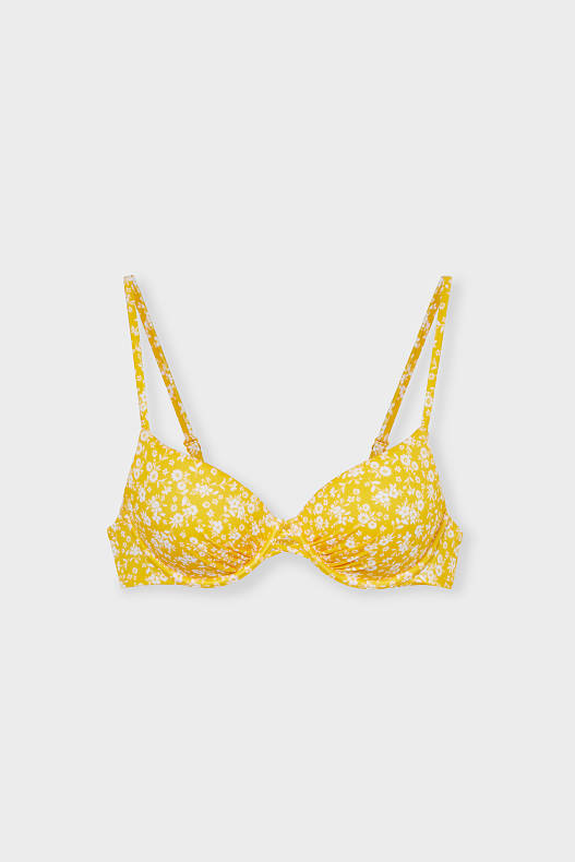 Dames - Bikinitopje met beugels - gewatteerd - gebloemd - geel