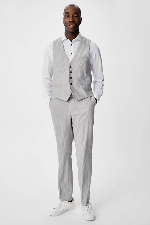Uomo - Pantaloni chino - regular fit - stretch - misto lino - righe - grigio