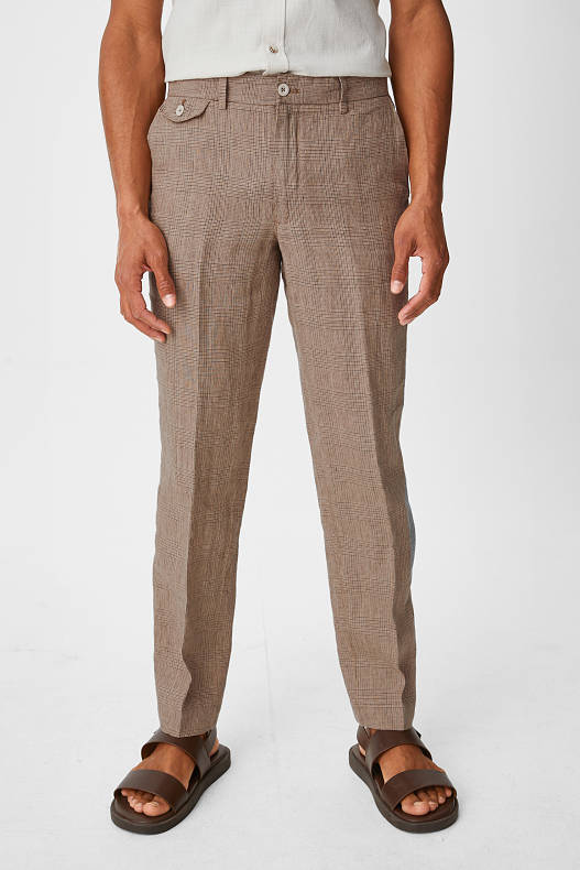 Homme - Pantalon en lin - à carreaux - marron clair