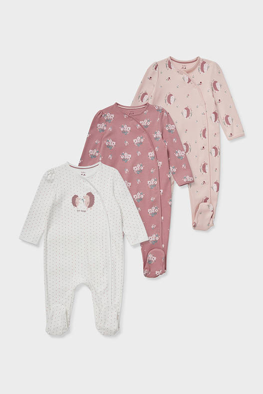 Bébé - Lot de 3 - pyjama bébé - coton bio - blanc / rose