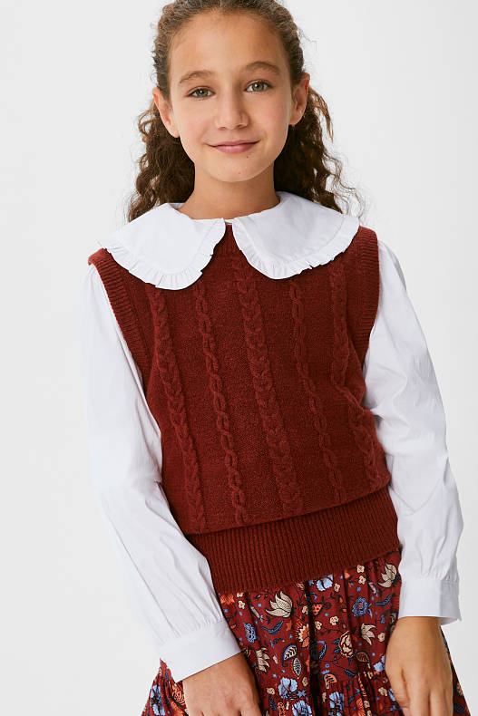 Dzieci - Zestaw - bluzka i sweter bez rękawów - 2 części - biały / czerwony