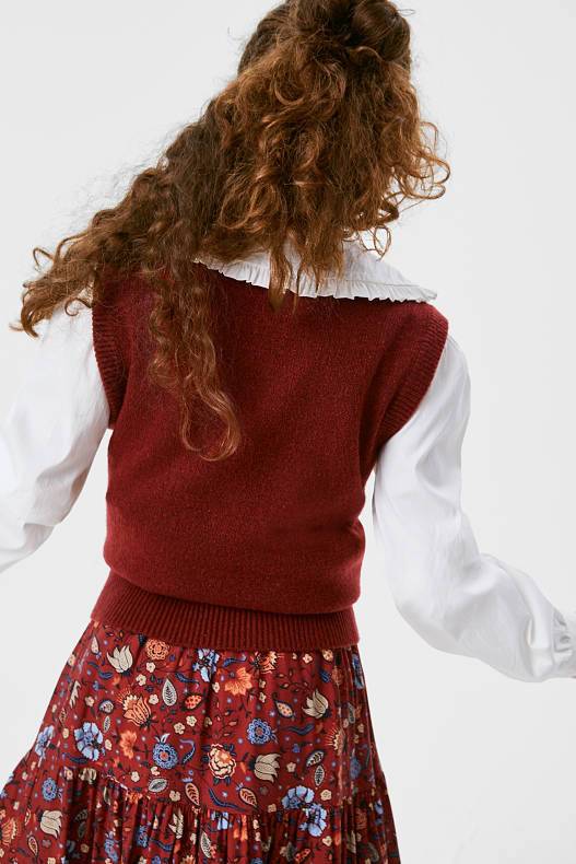 Dzieci - Zestaw - bluzka i sweter bez rękawów - 2 części - biały / czerwony