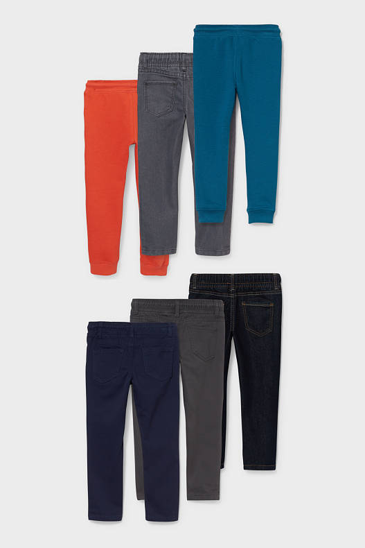 Enfant - Lot de 6 - slim jean, pantalons de coton et pantalons de jogging - rouge / noir