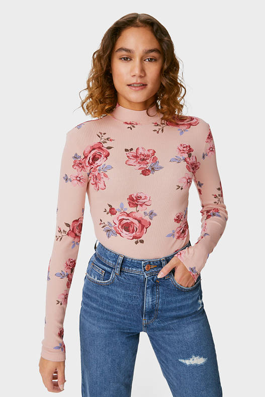 Slevy - CLOCKHOUSE - tričko s dlouhým rukávem - s květinovým vzorem - růžová