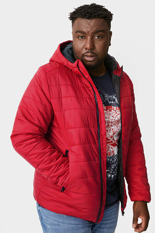 Mężczyźni - CLOCKHOUSE - pikowana kurtka z kapturem - czerwony
