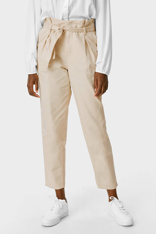Women - Paper bag trousers - tapered fit - creme