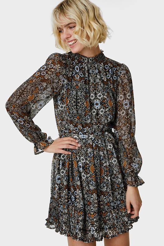 Women - Fit & flare dress - recycled - floral - black