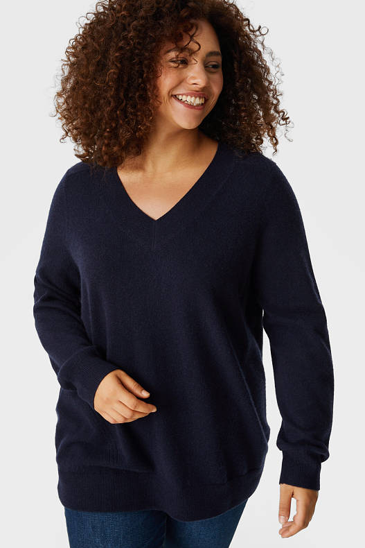 Women - Cashmere jumper - dark blue