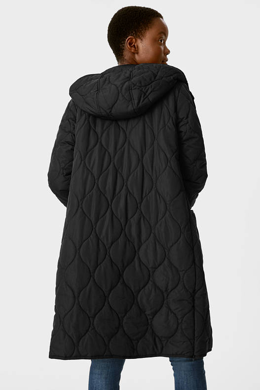 Dames - Gewatteerde jas met capuchon - gerecycled - zwart