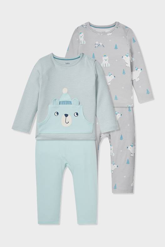 Bébé - Lot de 2 - pyjamas pour bébé - coton bio - gris / turquoise