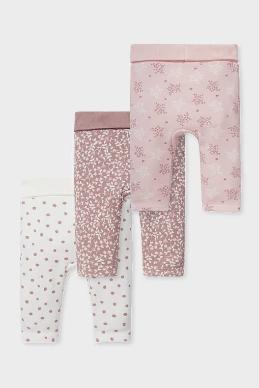 Bébé - Lot de 3 - leggings chauds pour bébé - blanc / rose