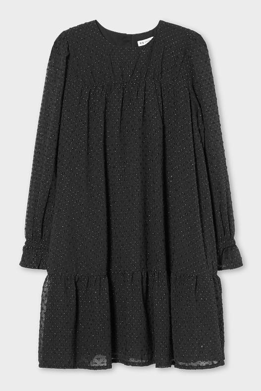 Trend - Sukienka z szyfonu - efekt połysku - czarny