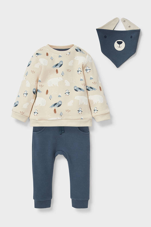 Babys - Baby-Outfit - 3 teilig - blau / beige