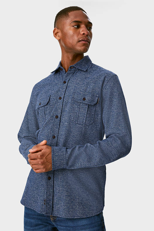 Trend - Flanellhemd - Regular Fit - Kent - dunkelblau-melange