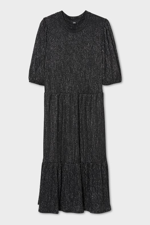Trend - Fit & Flare Kleid - glänzend - schwarz