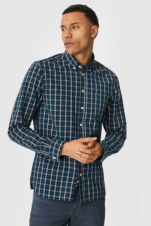 Men - Shirt - slim fit - button-down collar - check - dark green