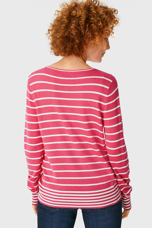 Trend - Pullover - gestreift - pink