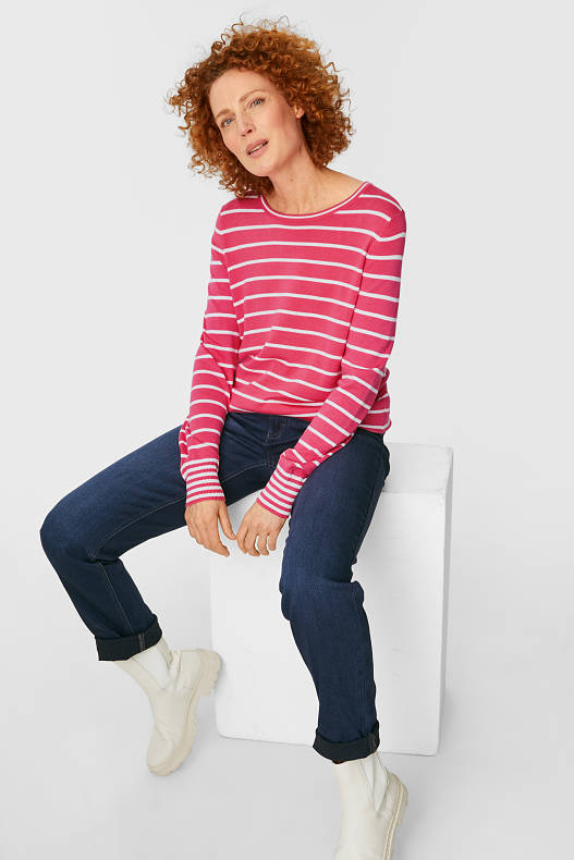 Trend - Pullover - gestreift - pink