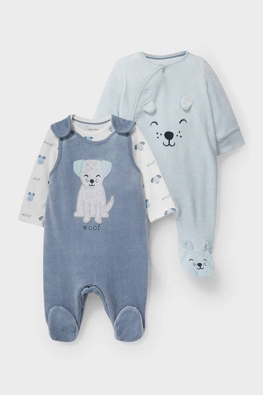 Babys - Set - Baby-Strampler, -Body und -Schlafanzug - 3 teilig - blau