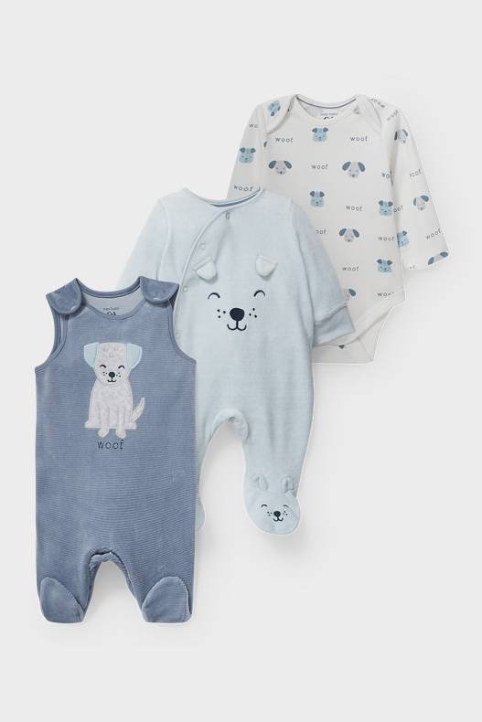 Babys - Set - Baby-Strampler, -Body und -Schlafanzug - 3 teilig - blau