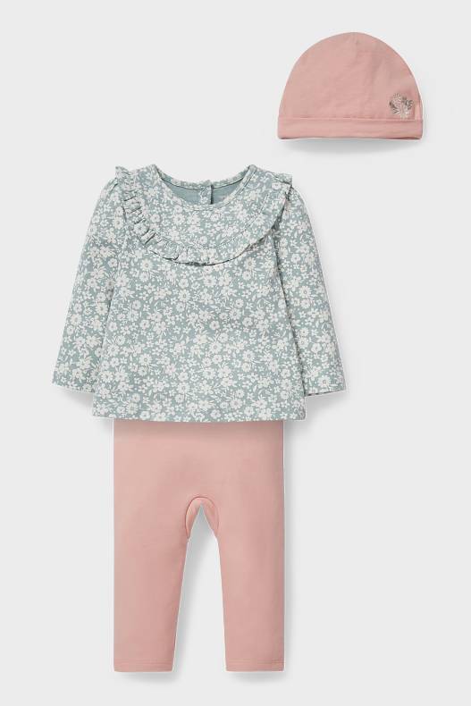 Babys - Baby-Outfit - 3 teilig - grün / rosa