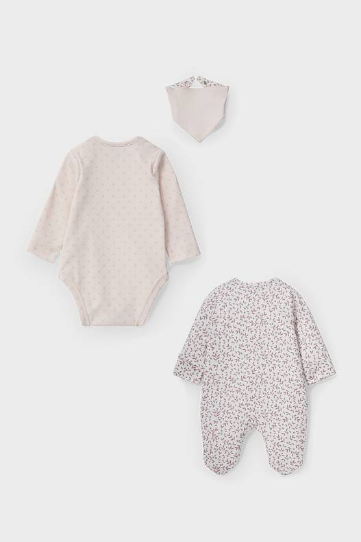 Babys - Set - Baby-Schlafanzug, -Body und -Dreieckstuch - 3 teilig - rosa