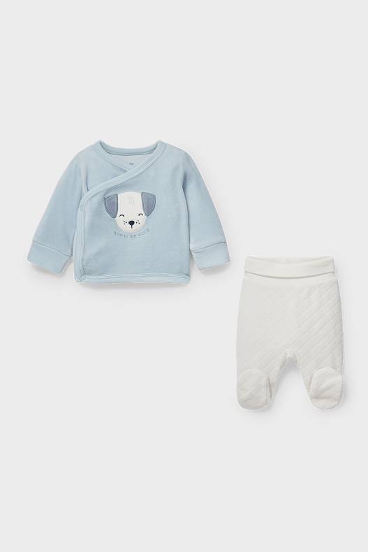 Babys - Baby-Outfit - Bio-Baumwolle - 2 teilig - blau / weiß