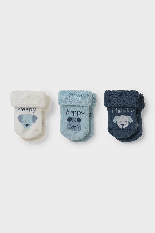 Babys - Multipack 3er - Baby-Socken - Winter - weiß / hellblau
