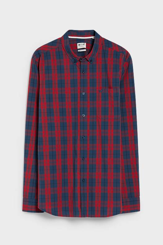 Sale - MUSTANG - shirt - regular fit - button-down collar - check - red / blue