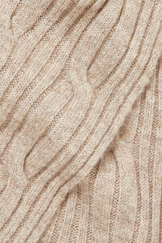 Sale - Set - hat and scarf - 2 piece - cable knit pattern - beige-melange