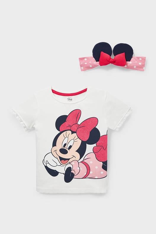 Kinder - Minnie Maus - Set - Kurzarmshirt und Haarband - 2 teilig - cremeweiß