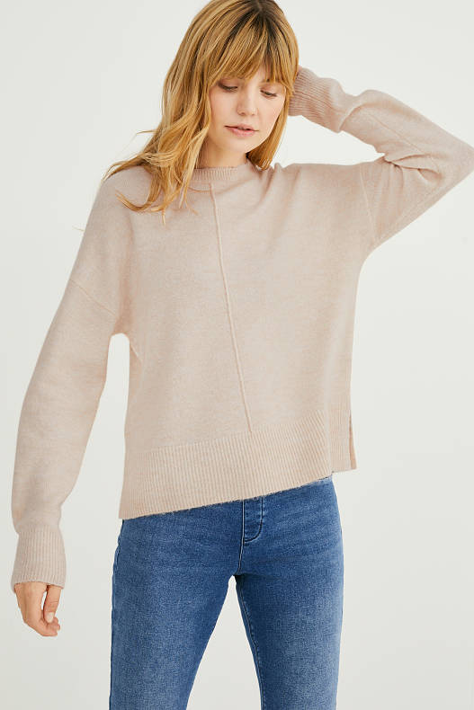 Trend - Pullover - recycelt - grau-braun