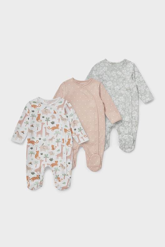 Babys - Multipack 3er - Baby-Schlafanzug - Bio-Baumwolle - weiß / grün