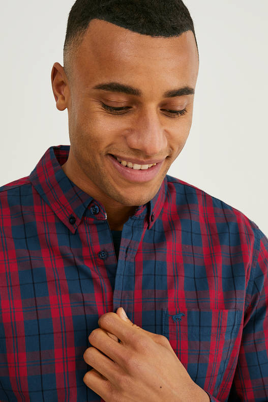 Sale - MUSTANG - shirt - regular fit - button-down collar - check - red / blue