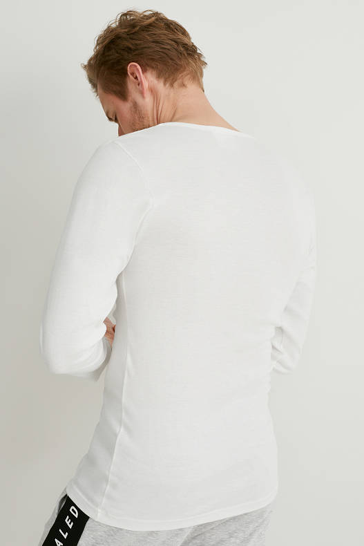 Uomo - Confezione da e - maglie a maniche lunghe - a coste fini - cotone biologico - bianco