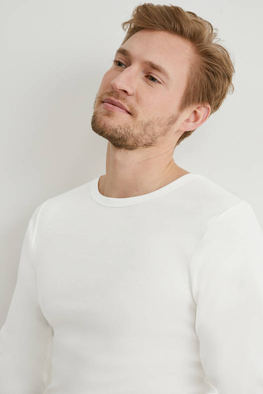 Uomo - Confezione da e - maglie a maniche lunghe - a coste fini - cotone biologico - bianco