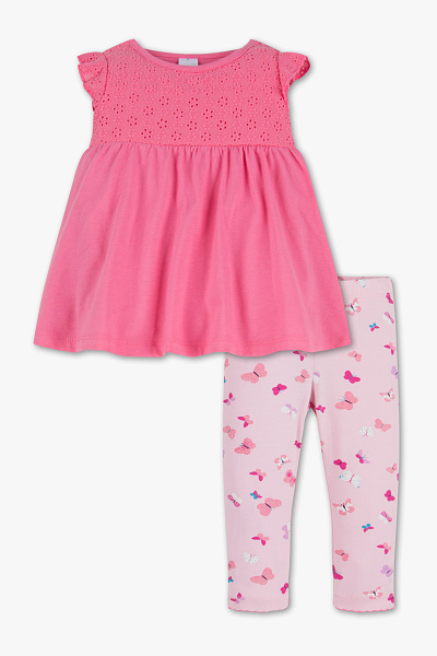C en A Set babyjurkje en babylegging biokatoen, Roze, Maat 62 C en A Set babyjurkje en babylegging biokatoen, Roze, Maat 62