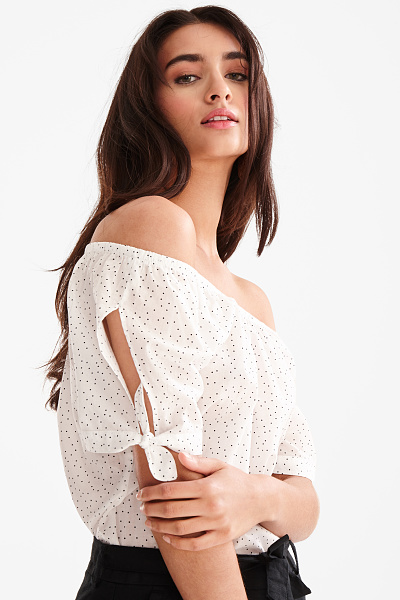 C&A Bluse-Bio-Baumwolle-gepunktet, Weiß, Größe: 40 C&A Bluse-Bio-Baumwolle-gepunktet, Weiß, Größe: 40